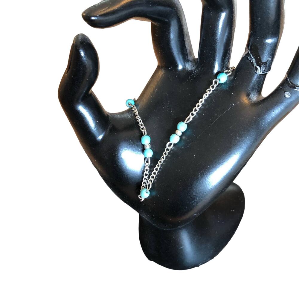 Women's Turquoise Bead Silver Tone Chain Anklet